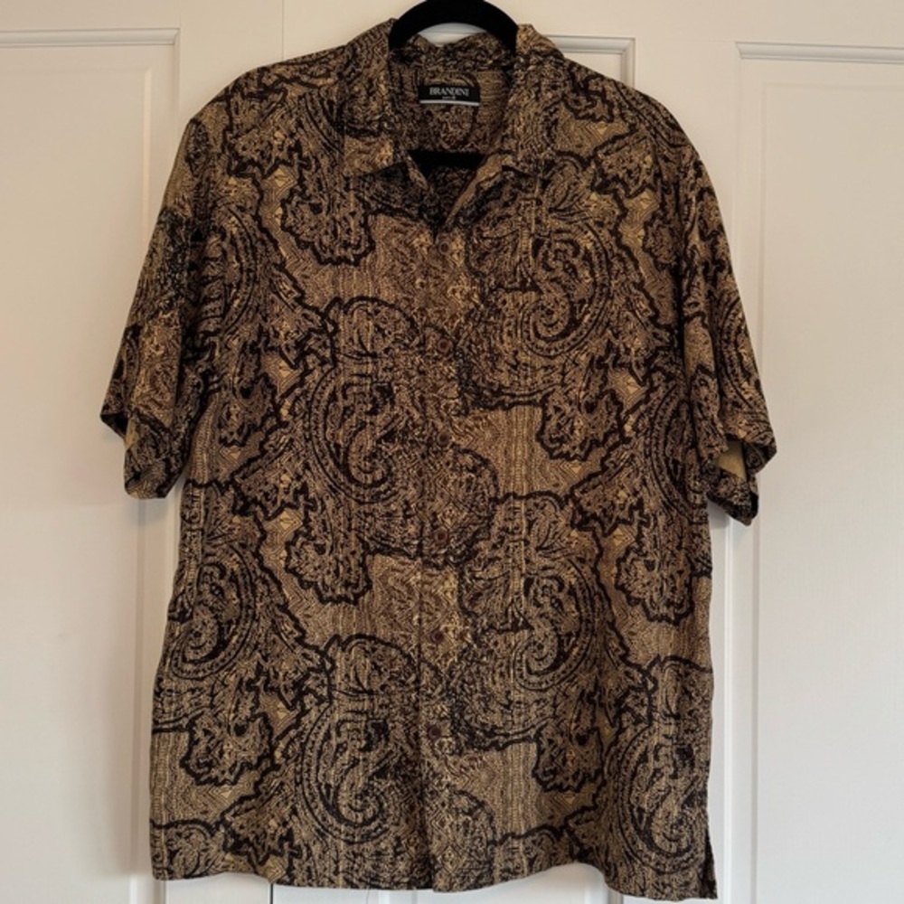 Brandini Pure Silk Paisley Print Button-Front Shirt • L Silk Rare‎ 90s-Y2K